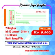 Cetak Kwitansi Custom (MINIMAL ORDER 4 BUKU) / Kwitansi / Kwitansi Pembayaran 2 Rangkap Custom / Cet