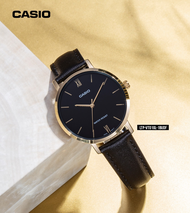 นาฬิกา Casio รุ่น LTP-VT01GL-1B นาฬิกาผู้หญิง สายหนังสีดำ ขอบหน้าปัดทอง ของแท้ 100% รับประกันสินค้า 