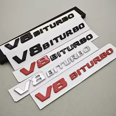 3D ABS Chrome Logo V8 BITURBO Emblem Car Fender Side Badge Decal For Mercedes Benz AMG C63S C63 E63 
