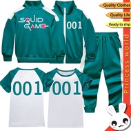 Baju Squid Game Budak Costume Baby Boys Girls Jacket T-shirt + Pants 3pcs Number 001 Kids Clothes Sp