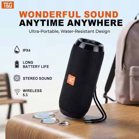 TG117 Bluetooth Portable Wireless Speaker, IPX4 Waterproof, TWS Stereo Sound, Support TF Card & USB