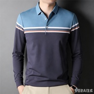 Men's charcoal gray horizontal striped long sleeved polo shirt with fine grain top CZ 1