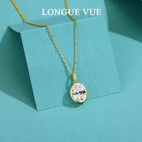 AU585 Gold 14K Oval Cut Moissanite Bezel Pendant Necklace for Women Wedding Party Fine Jewelry Valen