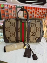 🔥全新閒置 可送禮✨全港最平 ‼支持面交陪驗 ‼🌈Gucci Monogram Jumbo GG Textured Small Duffle Bag 724624-UKMKG-8396 Camel E
