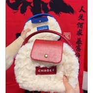 2025 CHAGEE New Year plush crossbody bag, hand bag, red and blue