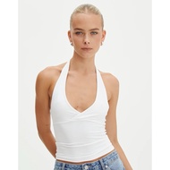 halter neck top tie back v neck