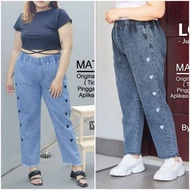 BAGGY JEANS EMBROIDERED LOVE/ JEANS KOREANWanita BAGGY JEANS JUMBO EMBROIDERED LOVE XL XXL XXXL 4L 5
