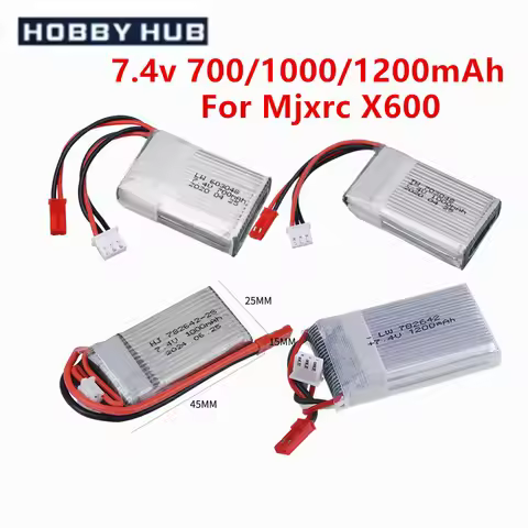7.4V 700mah 1000mah 1200mah Lipo Battery For Mjxrc X600 RC Drone Spare Parts 2S 7.4 V Rechargeable B