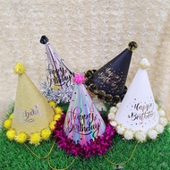 HBD PomPom Glitter Hat Birthday Hat Birthday Hat Birthday Cone Hat Birthday Hat