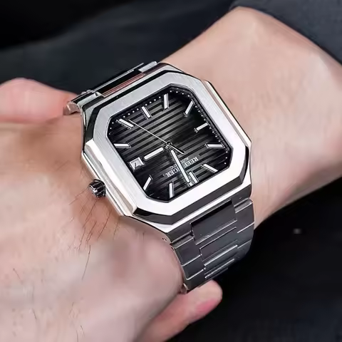 Reef Tiger Men Automatic Watch 44mm Square Mechanical Wristwatch Luminous Sapphire Mirror Date