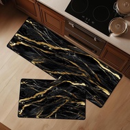 Black Gold Kitchen Rugs: 2 PCS Marble Kitchen Mats and Rugs Set Washable Abstract Black Runner Rug f