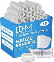 D&H Medical Pack of 36 Gauze Bandage Roll 4 Inches x 4.1 Yards with Tape - Medical Gauze Wrap for Wo