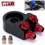 Aluminum AN10 Oil Filter Sandwich Adapter Oil Cooler Turbo With Thermostat And Fitting 3/4-16 UNF,M2