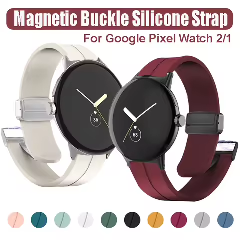 Silicone Strap For Google Pixel Watch 2 Magnetic Folding Buckle Wristband Soft Sport Bracelet For Go