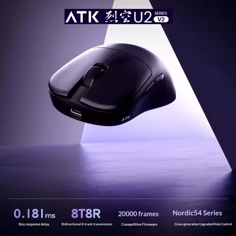 NEW ATK U2 V2 Mini Ultimate Wireless Gaming Mouse Tri-model Lightweight PAW3950Ultra 8KHz 500mAh Cus