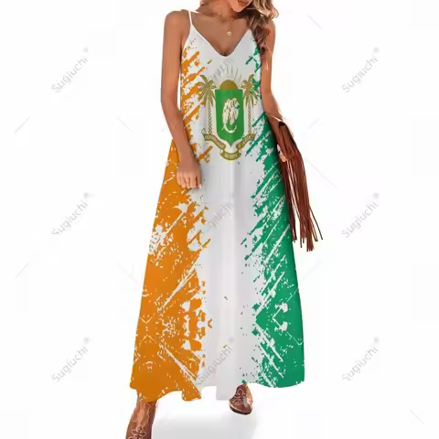 Long Dresses Dress Côte D'Ivoire Flag Print New Casual Sleeveless Women's V-Neck Printed Dress Swin