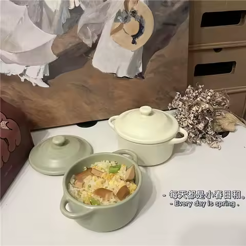 ceramic small bowl 220ml , covered double ear bowl, microwave, air fryer, and suitable oven