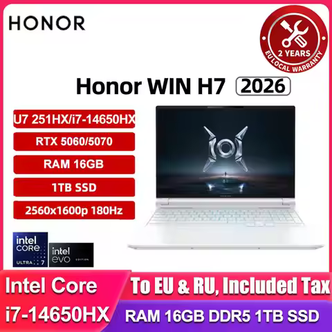 Honor WIN Gaming H7 Laptop 2026 16-inch i7-14650HX/U7 251HX/U9 290HX Plus WIN11 Pro RTX5060/5070 16G