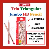 Stabilo 6pcs Trio Triangular Jumbo HB Pencil with Sharpener 362HB6P1/ Stabilo Jumbo HB Pencil Grip f