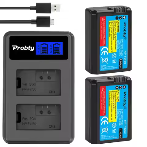 2Pcs 2000mah NP-FW50 NP FW50 Lithium-Ion Battery + LCD Charger For Sony NEX-7 NEX-5N NEX-F3 NEX-3D N