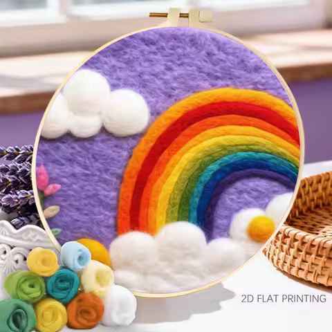 RUOPOTY Wool Painting DIY Diy Kits Rainbow And Clouds Landscape Needle Felting Tools Interior Artwor