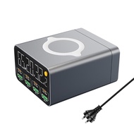 แท่นชาร์จแสดงผลดิจิตอล80W มี4 USB และพอร์ต4ประเภท C รองรับชาร์จไร้สาย15W