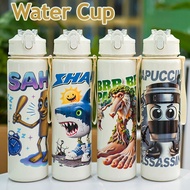 1pc 750ml/26oz Shanhaijing Series Plastic Straw Water Bottle, Fashionable Multi-Pattern Design, Easy