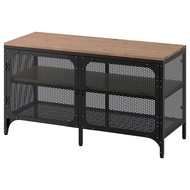 FJALLBO IKEA TV Bench, Cabinet, Metal and Solid Wood, Open Back With Metal Mesh Door Black 100x36x54