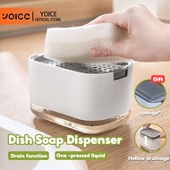 YOICE Kitchen Soap Dispenser Press Type Manual Detergent Dispenser Drainage Function Gift Sponge