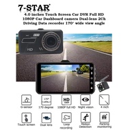 7-STAR* Touch Screen 4" Dual-Lens Dashcam Car Recorder Front and Back Camera Dash Cam DVR