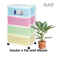 Algo 4 Tier Wide Storage Stocker Home Organizer Drawer with Wheels
