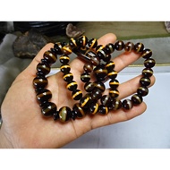 Natural 9-Eye Penetration Dzi Beads One-Line Disc Type+One-Line 10mm Hand Bead Chain → H1015