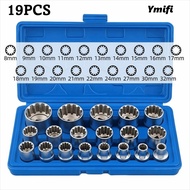 YMIFI 19 Pcs 12 Point Socket Set, Metric 8-32mm Spline Socket Set, High Quality with  Cr-V 6-Angle S