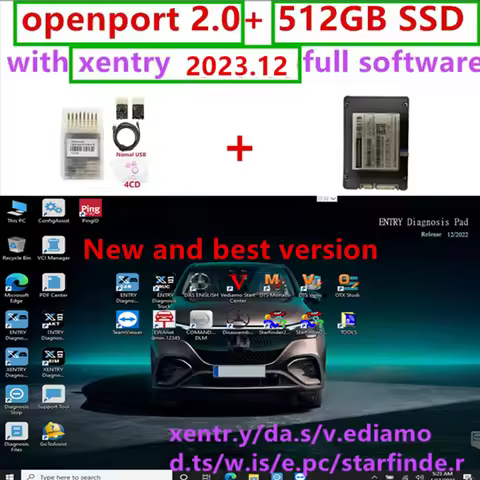 Newest 2023.12 Xentry Full Software with 512GB SSD+ DTS-Monaco-Vediamo-Xety-EPC-Wisdas OpenPort 2.0 