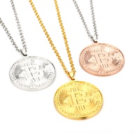 Ready Stock#现货 American Bitcoin Virtual Coin Coin Gold Coin Pendant Necklace Bitcoin Commemorative C