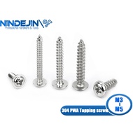 NINDEJIN Phillips Round Washer Head Tapping Screw M 3 M3.5 M4 M5 Stainless Steel Cross Round Head With Pad Self Tapping Screw PWA