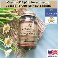 วิตามินดี 3 Vitamin D3 (Cholecalciferol) 25 mcg (1000 IU) 180 Tablets - Solgar