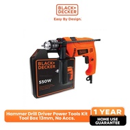 BLACK+DECKER™ Hammer Drill Driver Power Tools Kit Tool Box 13mm 550W, No Accessories (HD555K-B1)