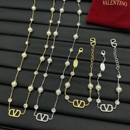 【Golden Shining】VALENTINO French Huajia Pearl Bracelet Necklace Set Versatile Temperament 2024 New V