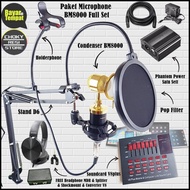 Paket Microphone BM8000 Full Set Plus Soundcard V8plus + Holderphone +