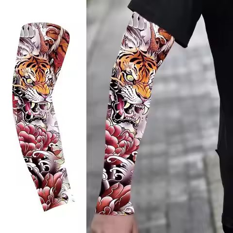 Flower Arm Pattern Flower Arm Tattoo Sleeve Elastic Breathable Ice Silk Arm Sleeve Sunscreen Thin Me