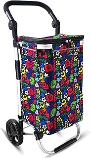 Shopping Cart 40L Shopping Cart Trolley Bag On Wheels Multifunctional Push Tote Trolley Bag Foldable Luggage Cart Utility Cart (Graffiti Color) vision