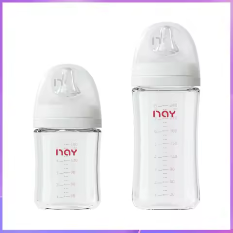 Newborns' wide caliber anti choking glass milk bottle 0-3 months bottle straight body newborn baby b