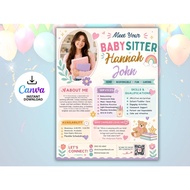Editable Babysitter Flyer Canva Template, Childcare Services Resume | | Canva Editable Template.