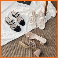 [READY STOCK] Women Midi Heels Women's High Heels Shoes Kasut Wanita Selipar Tumit Tinggi