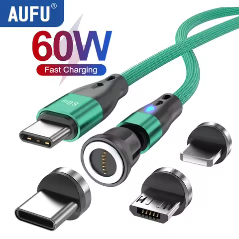 AUFU 3 IN 1 Magnetic USB-C Cable 5A Fast Charge Magnetic Type C Cable For iPhone laptop Samsung Xiao