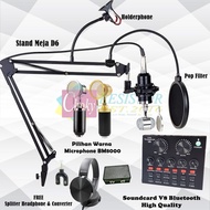 Bm8000 Paket Full Set Microphone Plus Soundcard V8S + Holderphone +