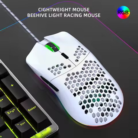 White Mouse with Honeycomb Shell 6 Programmabl Buttons Lightweight Gaming Mice Ergonomic Computer fo