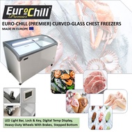 EURO-CHILL (PREMIER) Commercial/Professional Chest Freezer With Curved-Sliding Glass &amp; LED Light (100L-500L)