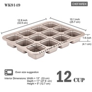 CHEFMADE Brownie Cake Pan 12-Cup Non-Stick Square Muffin Pan Blondie Bakeware Baking WK9149